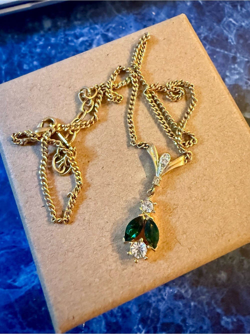Vintage Signed D’Orlan Faux Emerald & Swarovski Crystal Pendant Necklace